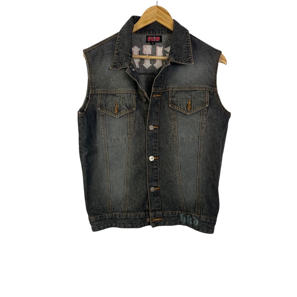 Flip Denim Vest Tank Top Washed jeans waistcoat Hip Hop Sleeveless Jacket S